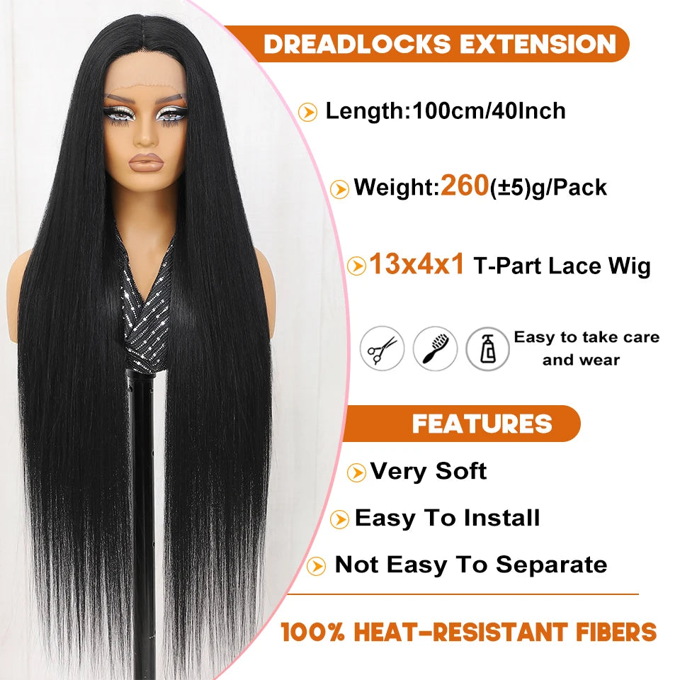 Ultra-Long 40" Straight Lace Front Wig with T-Part – Heat Safe Synthetic Hair for a Natural Look