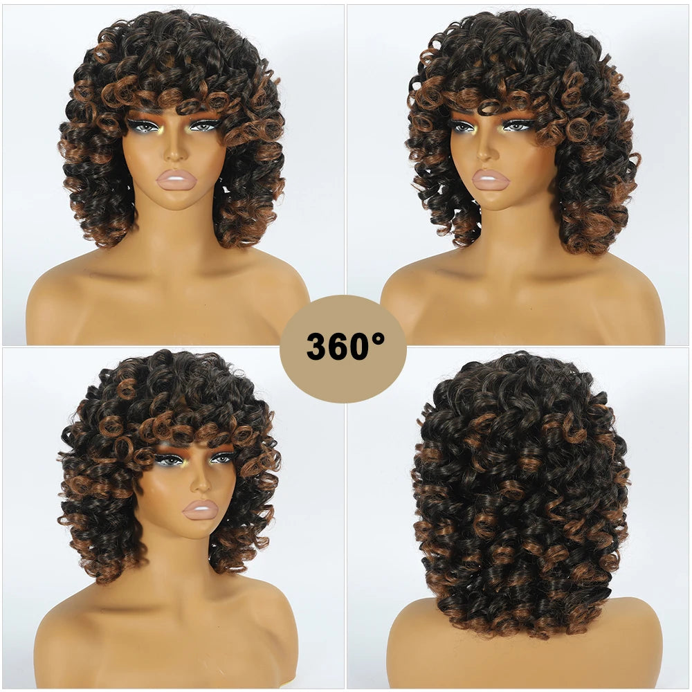 Beginner Friendly Glueless Red Curly Wig - Natural Look Short Afro Style with Bangs
