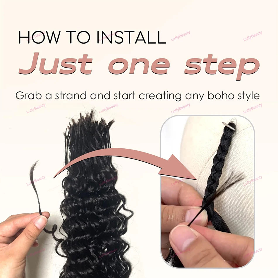 Loose Deep Wave Human Hair Bulk – Pre-Stretched Pre-Sectioned Braiding Hair for Boho Braids, Double Drawn Extensions