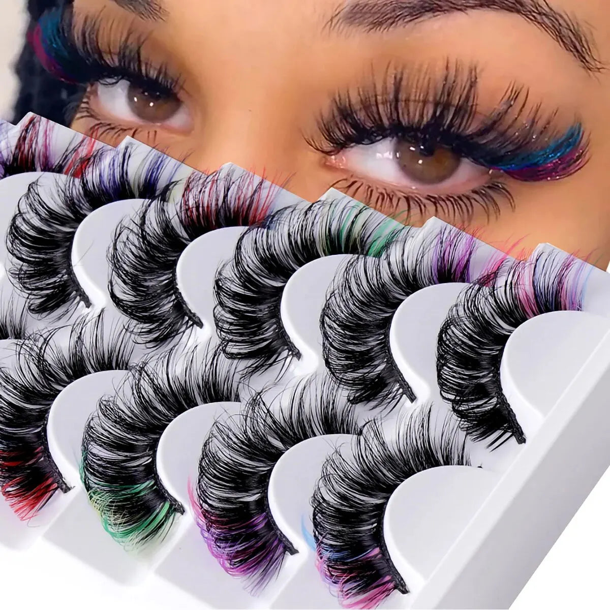 7 Pairs D-Curl Colored Faux Mink Lashes - Fluffy Dramatic Volume False Eyelashes Set