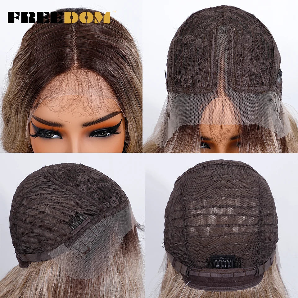 Long Deep Wavy Synthetic Lace Wig - Ombre Brown Blonde & White Cosplay Style