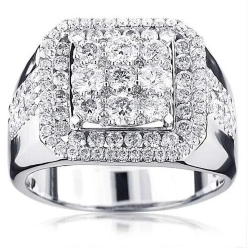 Iced Out Cubic Zirconia Ring – Hip Hop Bling Statement Ring for Men
