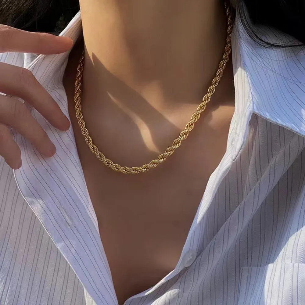 Classic Gold Plated 4mm Rope Chain Necklace - Unisex Statement Jewelry