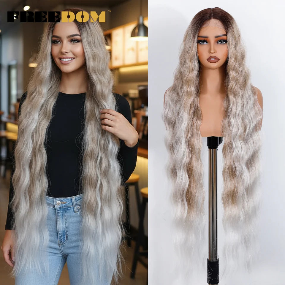 Long Deep Wavy Synthetic Lace Wig - Ombre Brown Blonde & White Cosplay Style