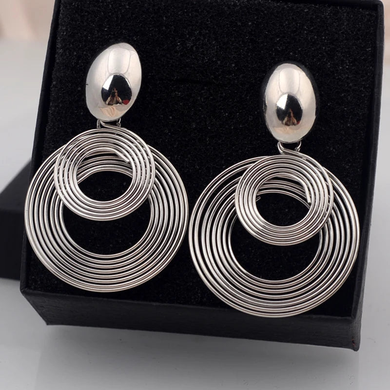Minimalist Geometric Statement Earrings | Oversized Round Metal Drop Dangles