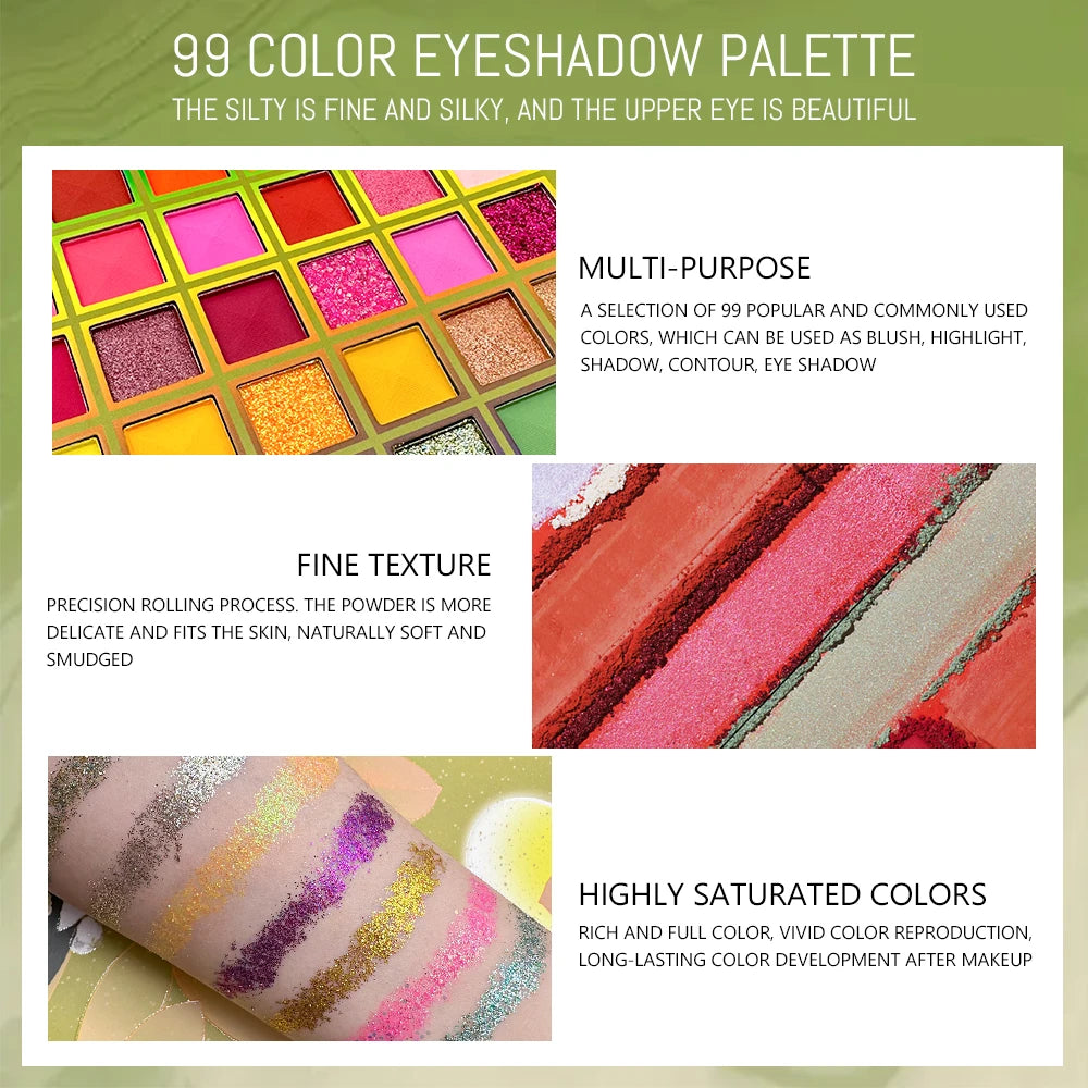 Luxury 99-Color Rainbow Eyeshadow Palette – Ultra-Pigmented Matte & Flash Shades – Bold Glam Makeup Kit