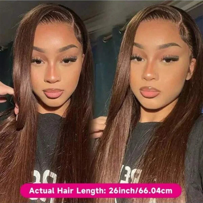 Chocolate Brown #4 HD Lace Front Wig: 34" Bone Straight Brazilian Human Hair - 13x4 Frontal