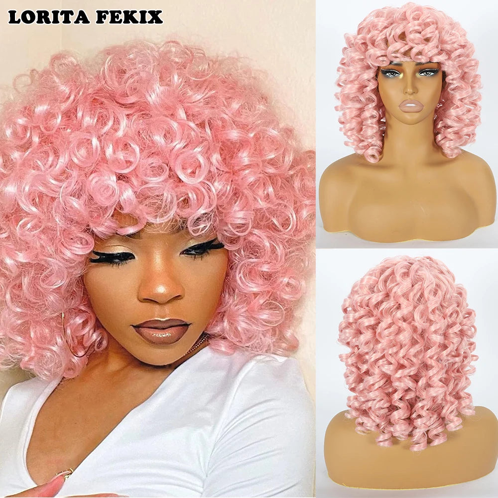 Beginner Friendly Glueless Red Curly Wig - Natural Look Short Afro Style with Bangs