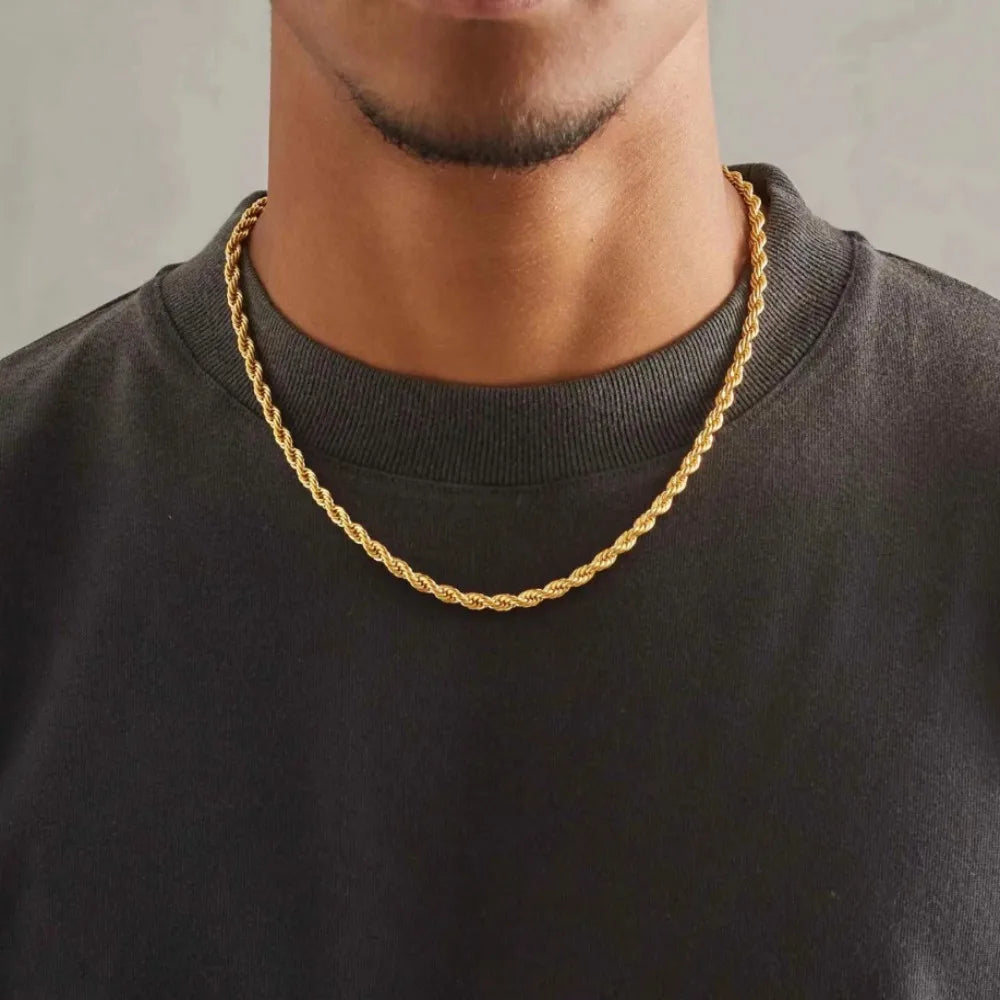 Classic Gold Plated 4mm Rope Chain Necklace - Unisex Statement Jewelry