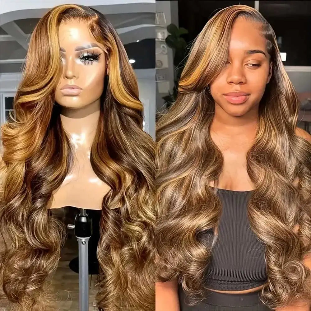 Honey Blonde Highlight Body Wave HD Lace Frontal Wig