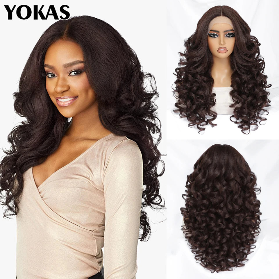 Glamour 24" Chocolate Brown Curly Wig | Natural Hairline Synthetic Lace Front Afro Style