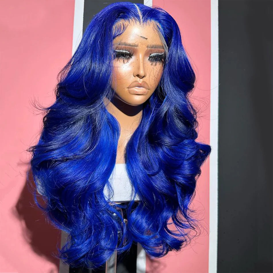 Royal Blue Body Wave HD Transparent Lace Frontal Wig – Pre-Plucked Brazilian Human Hair