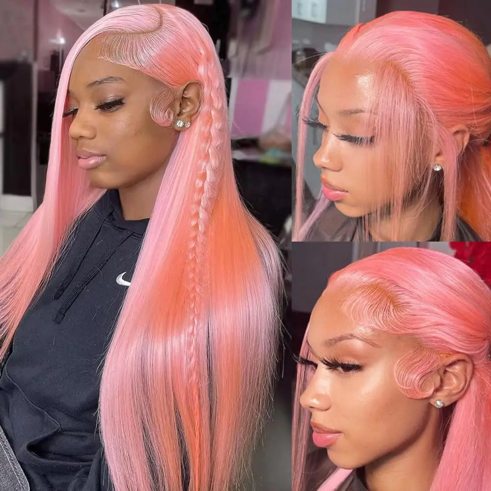 💖 30 Inch Pink Straight HD Lace Front Wig – 13x6 Human Hair Wig, Pre-Plucked Brazilian Virgin Hair, 200% Density