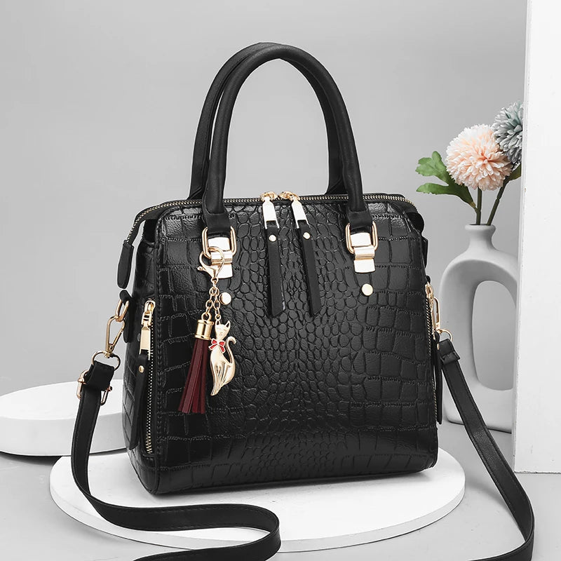 Luxurious Crocodile Embossed Leather Tote | Elegant Crossbody Satchel