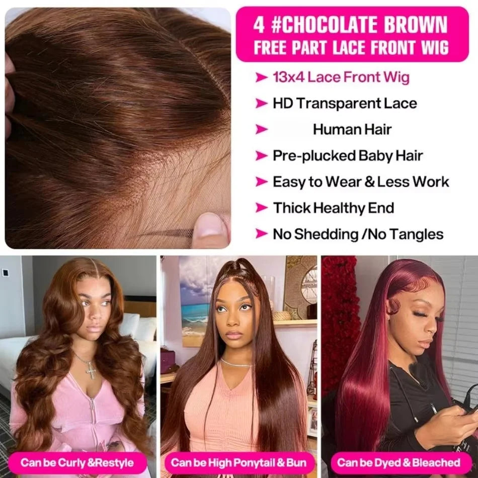13X6 Hd Lace Frontal Wig Chocolate Brown Human Hair Wigs Body Wave Lace Front Wigs Pre Plucked Brazilian For Black Women 30 Inch