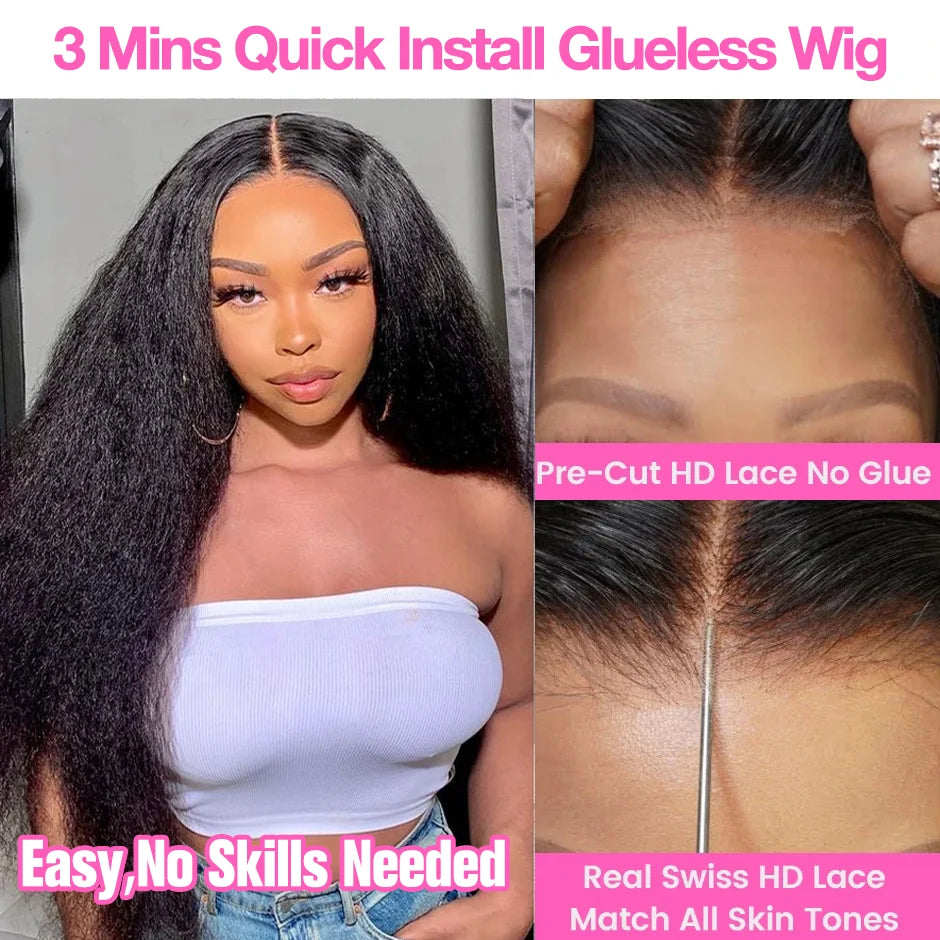 ✨ Kinky Straight 4C Edges Human Hair Wig – 13x6 HD Lace Front, 7x5 Lace Wig with Baby Hair, Natural Hairline