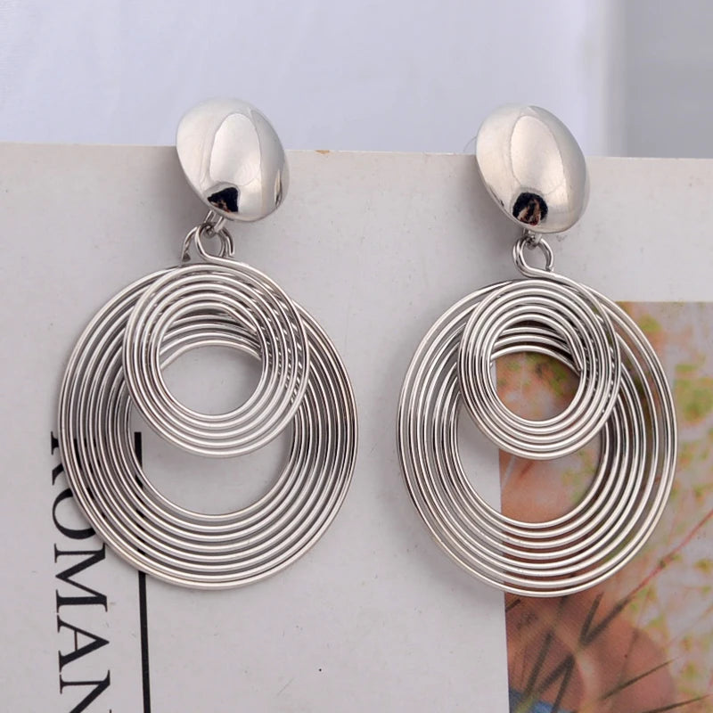 Minimalist Geometric Statement Earrings | Oversized Round Metal Drop Dangles
