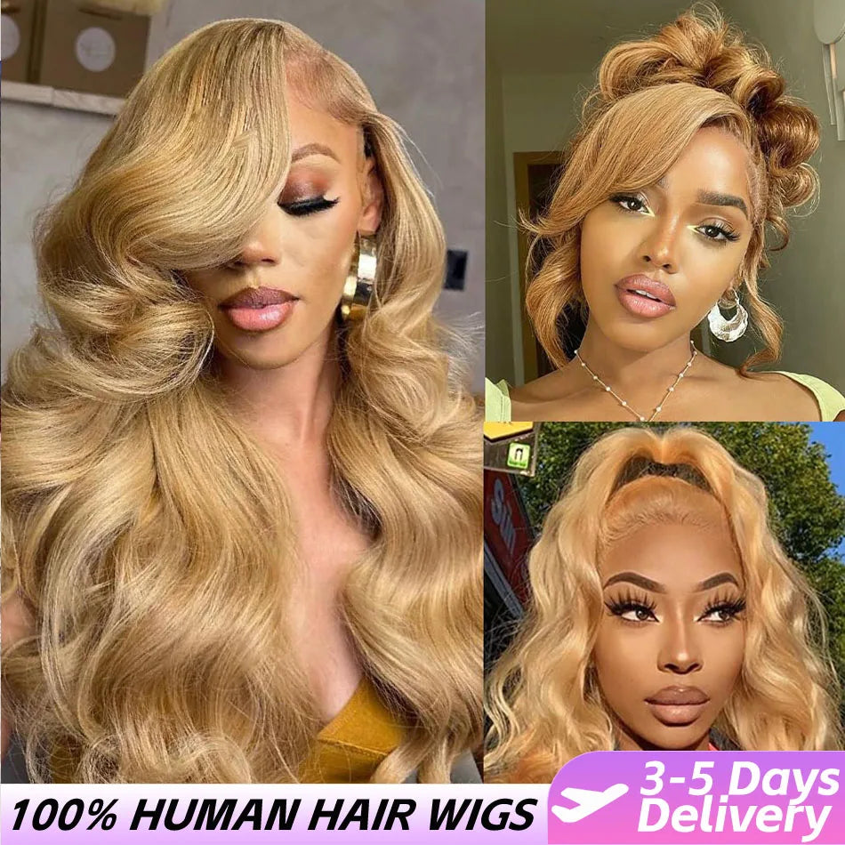 Honey Blonde Body Wave 13x6 HD Lace Frontal Wig – 210% Density #27 Brazilian Human Hair