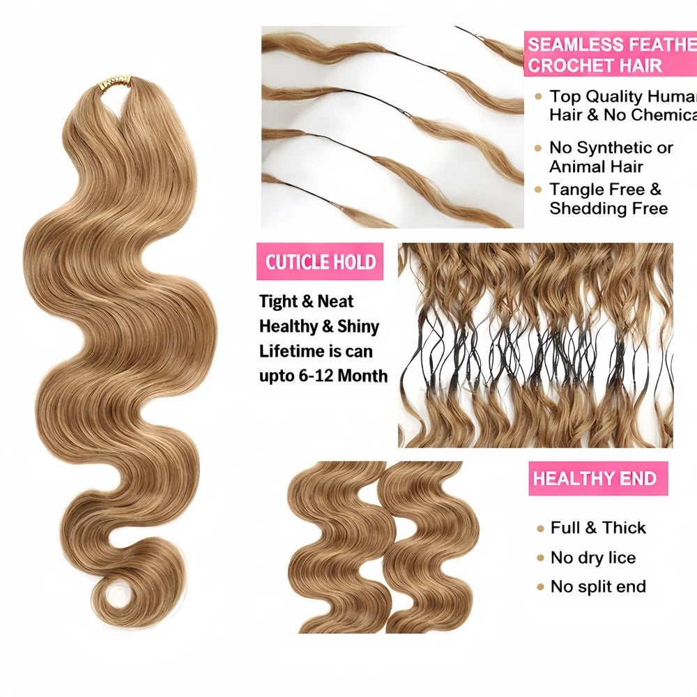 Honey Blonde #27 Highlight Bulk Human Hair for Boho Braids - Reusable Body Wave Brazilian Hair for Knotless Styles