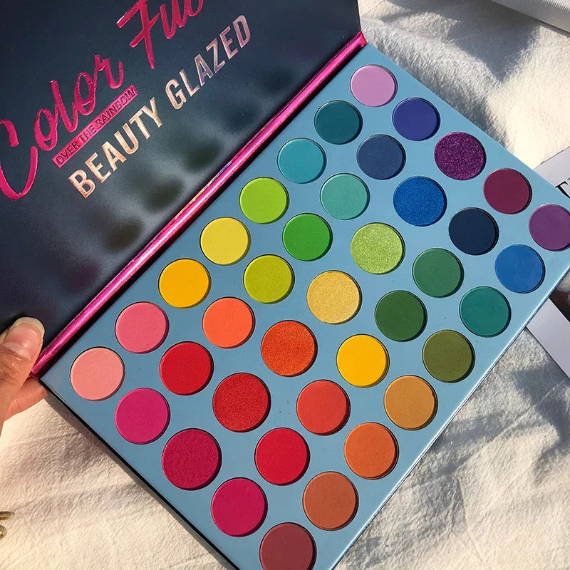 Long-Lasting 39-Color Rainbow Palette | Neon Glitter Eye Makeup by Beauty Glazed