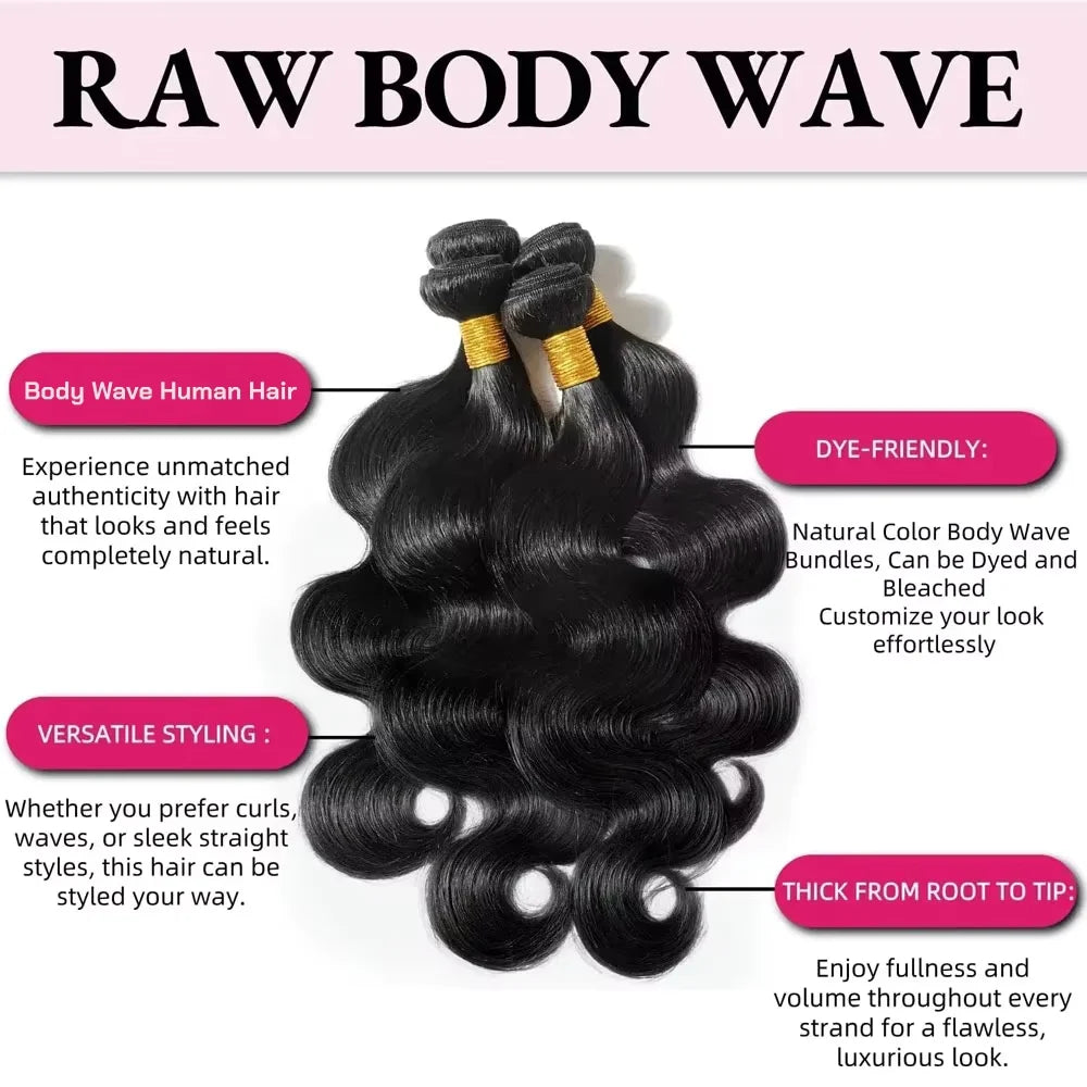 Premium Brazilian Virgin Body Wave Hair | 100% Human Hair Weave Extensions – Natural Black