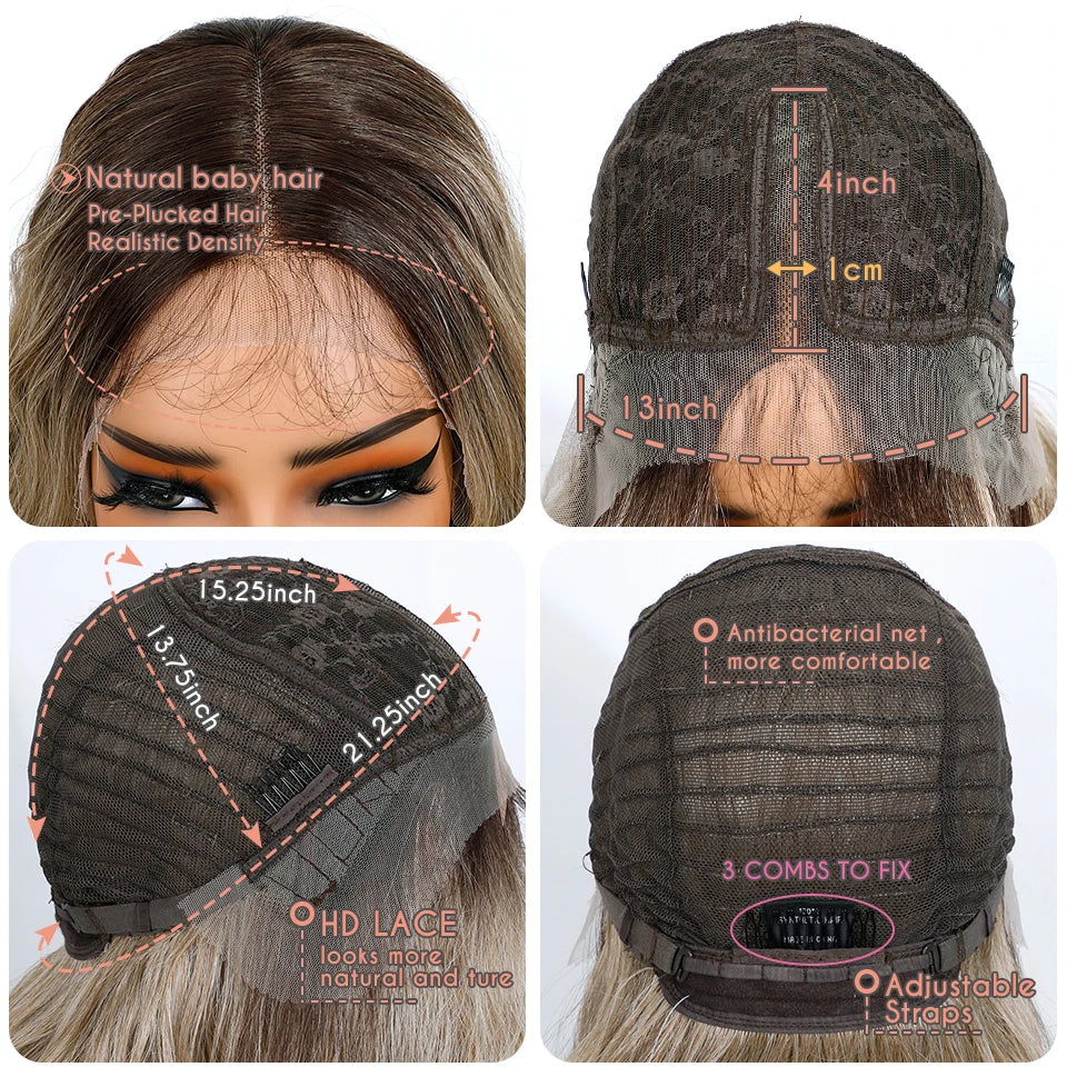 36" Long Body Wave Synthetic Lace Front Wig – Ombre Blonde & Golden