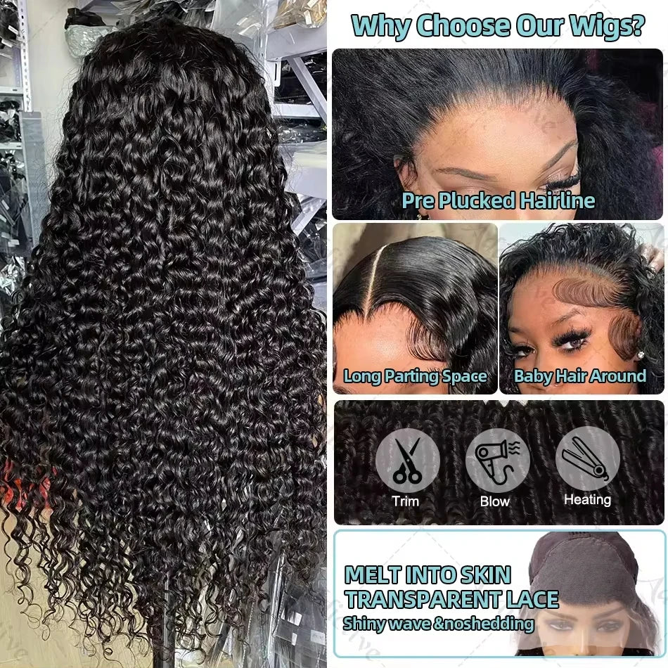 Deep Wave 13x6 HD Lace Frontal Human Hair Wig | 40 Inch, 220% Density Water Curly Remy Wig