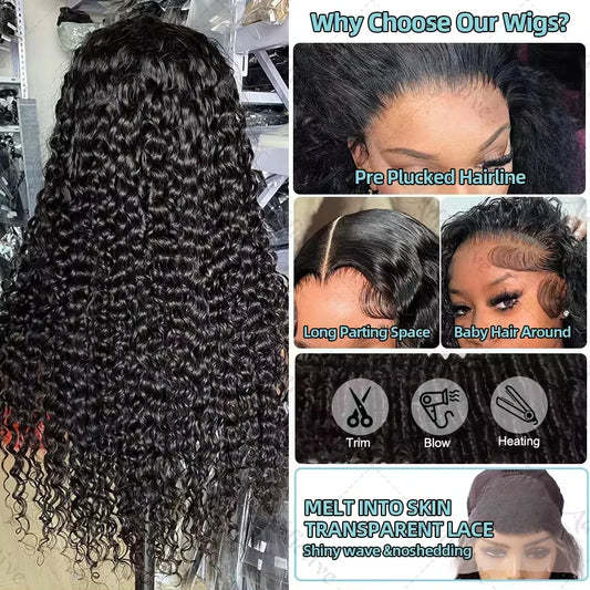Deep Wave 13x6 HD Lace Frontal Human Hair Wig | 40 Inch, 220% Density Water Curly Remy Wig