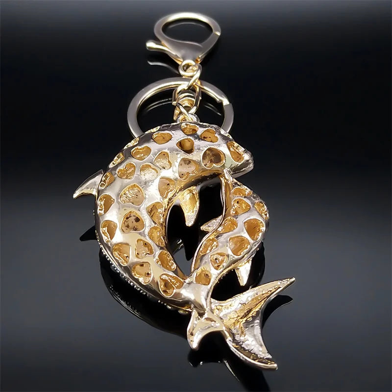 Luxury Mom & Baby Dolphin Keychain – Gold Metal Bag Charm Pendant