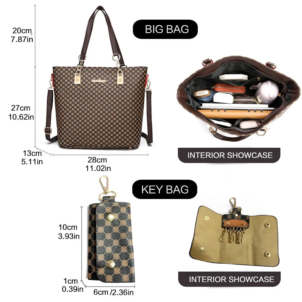 6-Piece Minimalist Floral Tote & Crossbody Set - Large Capacity Fashion Handbags