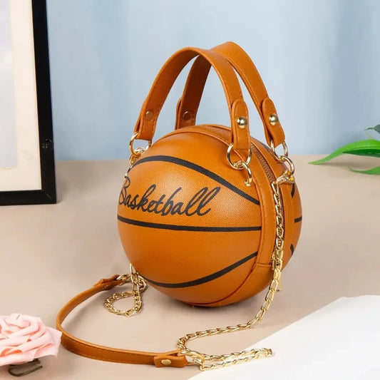 Women’s Fashion Basketball Shoulder Bag – Letter Print PU Leather Crossbody with Chain Strap