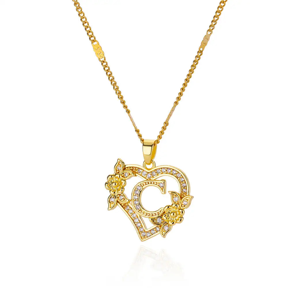 Custom Heart Initial Pendant Necklace – Gold Tarnish-Free Stainless Steel