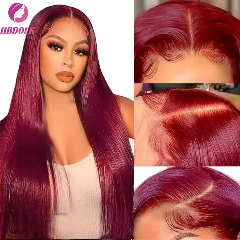 99J Burgundy 13x4 HD Lace Frontal Wig - 30-34" Straight Brazilian Human Hair