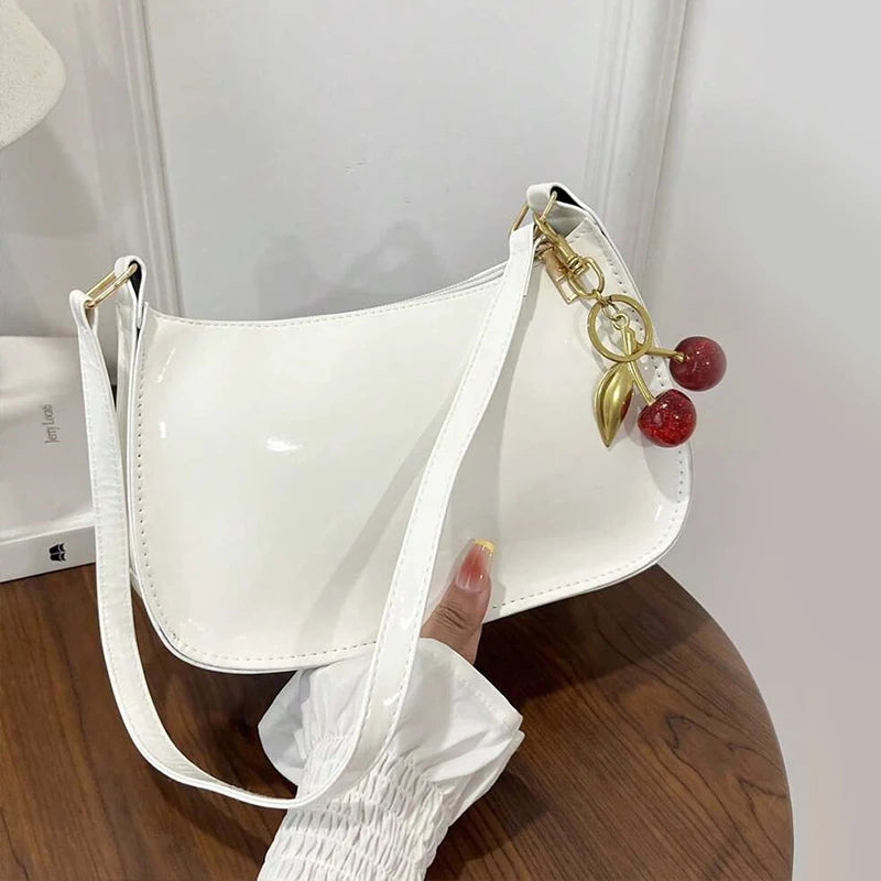 Minimalist PU Leather Underarm Bag with Cherry Detail