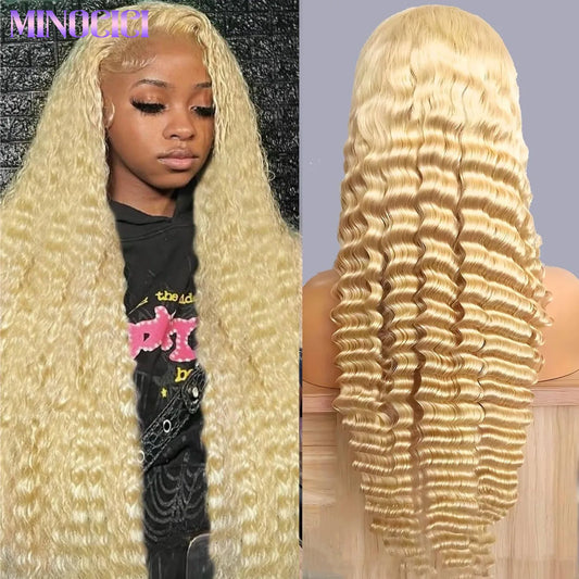 613 Honey Blonde Deep Wave Lace Wig | 30-Inch 200% Density Human Hair | HD Transparent Frontal