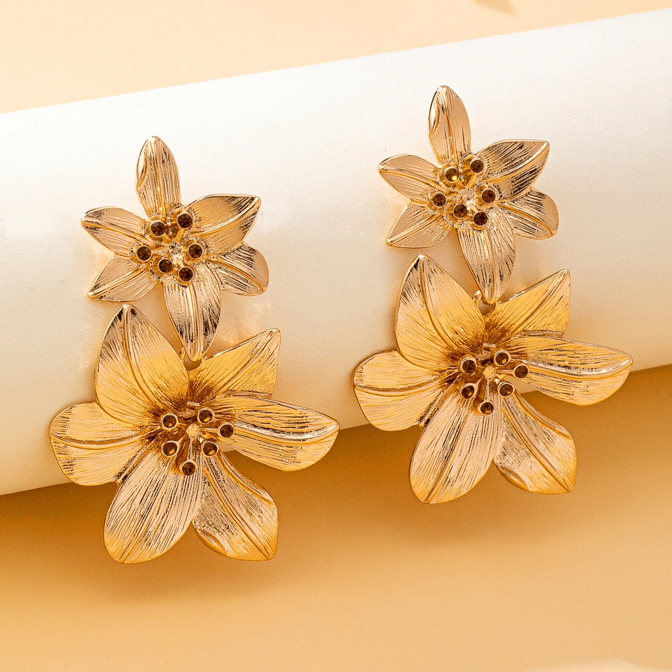 Floral Rhinestone Statement Dangle Earrings | Bold Alloy Flower Drop Jewelry
