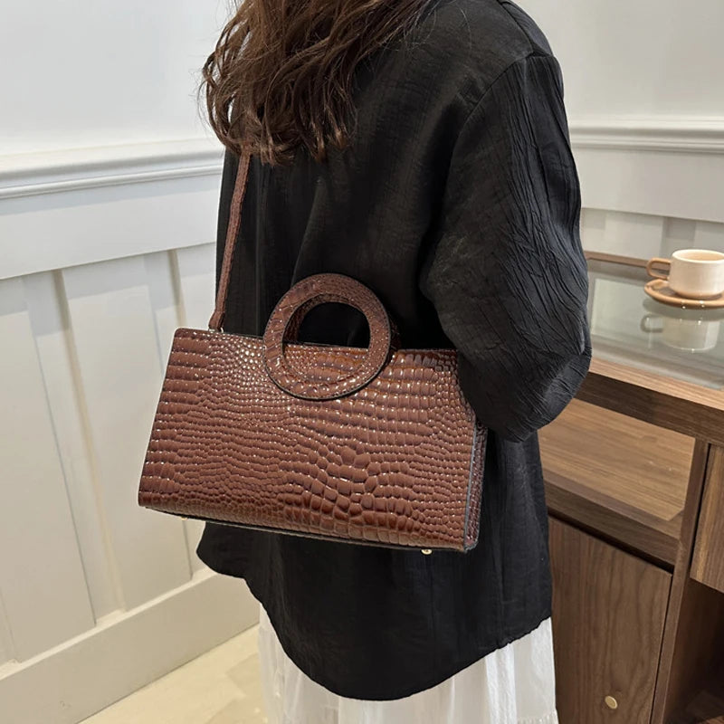 Designer Crocodile Print Square Bag - Luxury Green Leather Messenger & Crossbody Bag
