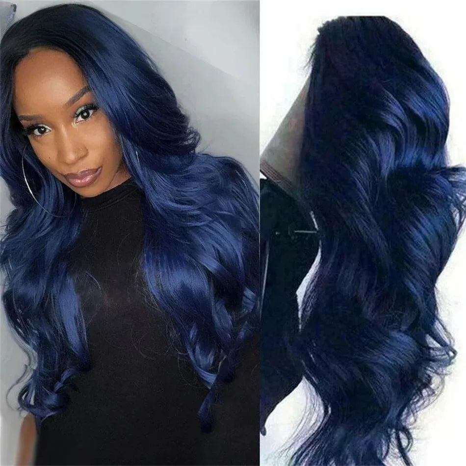 HD Transparent 13x4 Lace Frontal Wig – Ombre Blonde Body Wave (Blue Highlight)