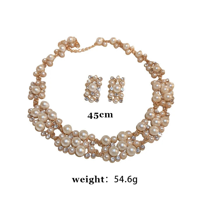 Vintage Pearl & Rhinestone Jewelry Set | Matching Choker Necklace & Earrings