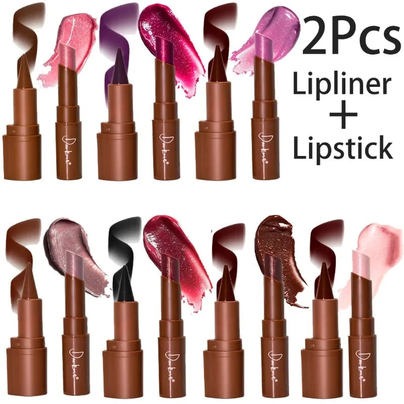 Luminous Lip Combo – Waterproof Matte Liner & Pearlescent Glass-Shine Lipstick