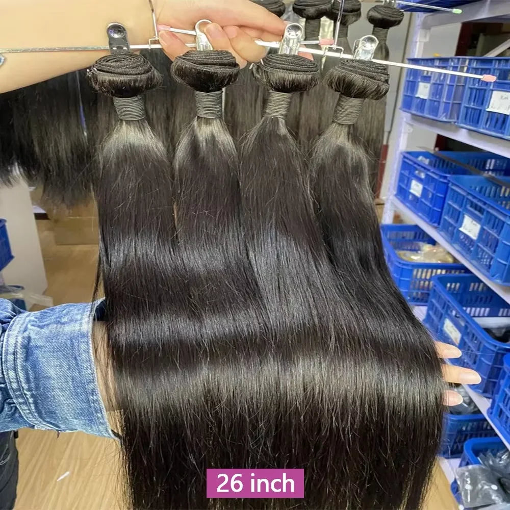 Raw Brazilian Straight Human Hair Bundles – 26, 28, 30 Inch Virgin Weave Extensions