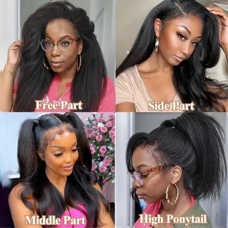 Glueless 4C Edges Yaki Kinky Straight Human Hair Wig | 13x5 HD Lace Frontal