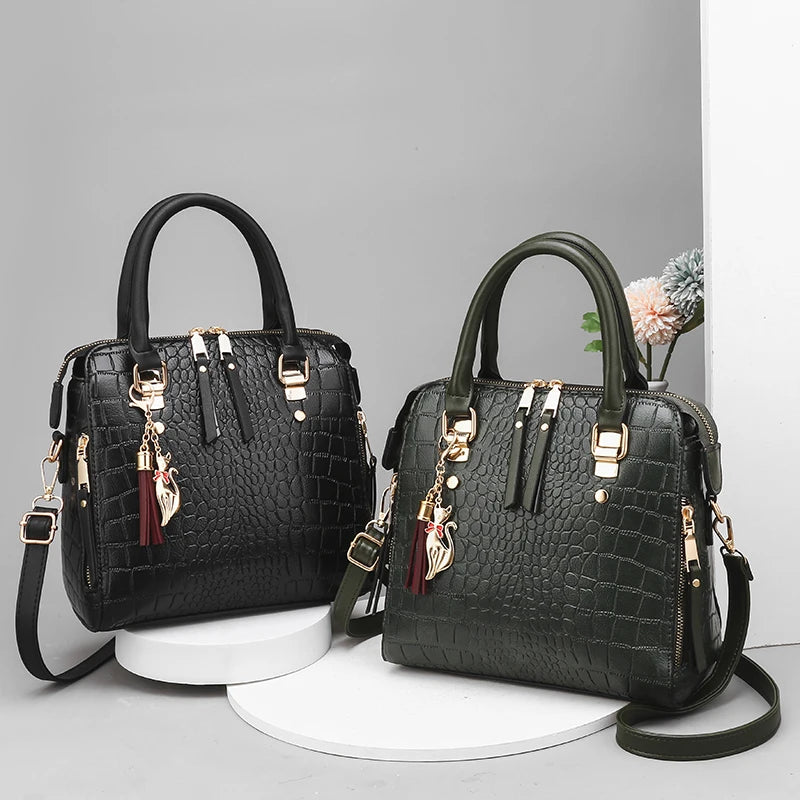 Luxurious Crocodile Embossed Leather Tote | Elegant Crossbody Satchel