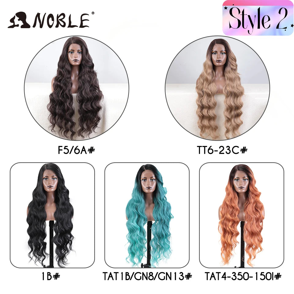 Noble 36" Synthetic Lace Front Wig – Long Body Wave with Side Part