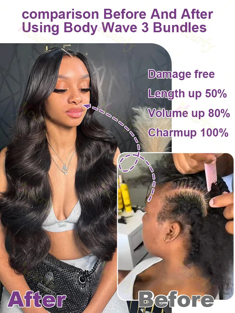 Luxury Indian Body Wave Bundles: 30-34 Inch Raw Unprocessed Double Drawn Human Hair Extensions