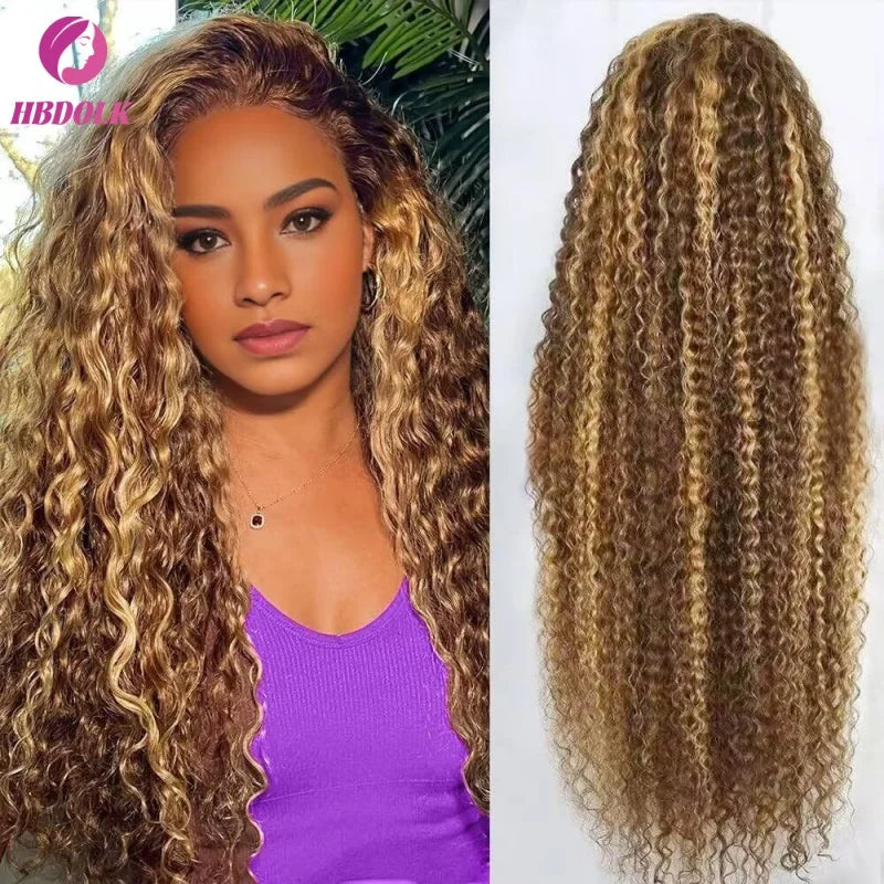Deep Wave Glueless Lace Wig – 4/27 Honey Blonde Highlight 5x5 Human Hair