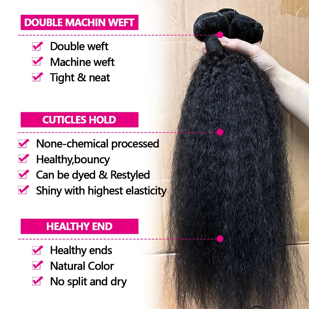 12A Kinky Straight Human Hair Bundles – Yaki Straight Virgin Hair Weave
