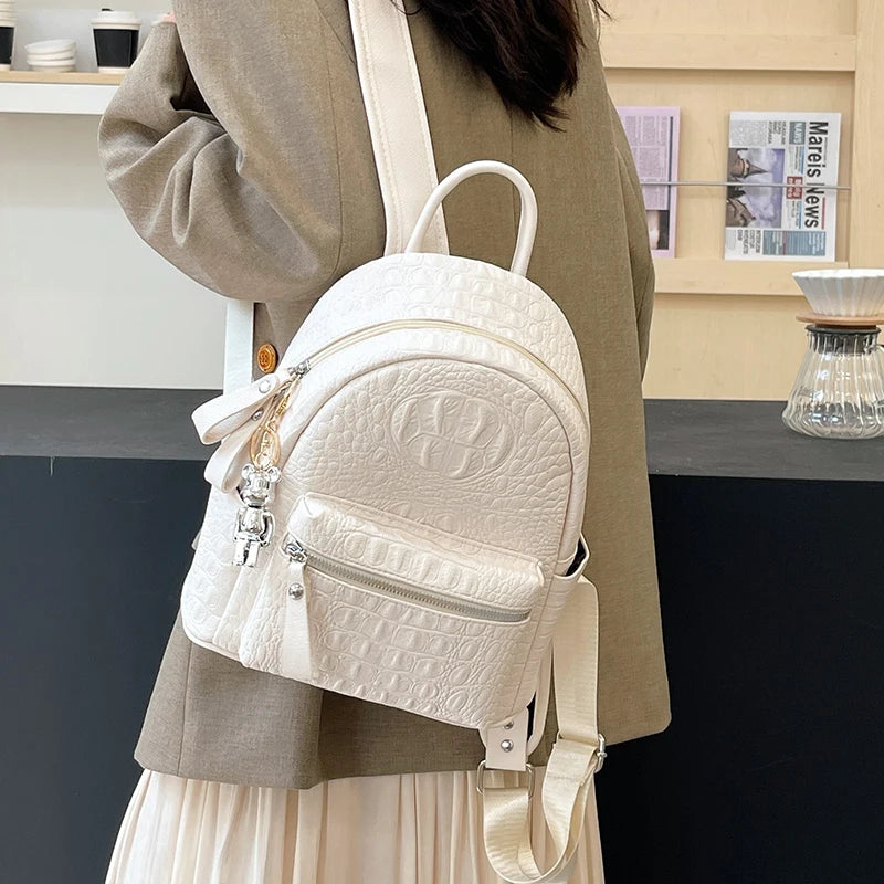 Elegant Women’s PU Leather Backpack – Spacious Multi-Pocket Shoulder Bag & Everyday Carryall