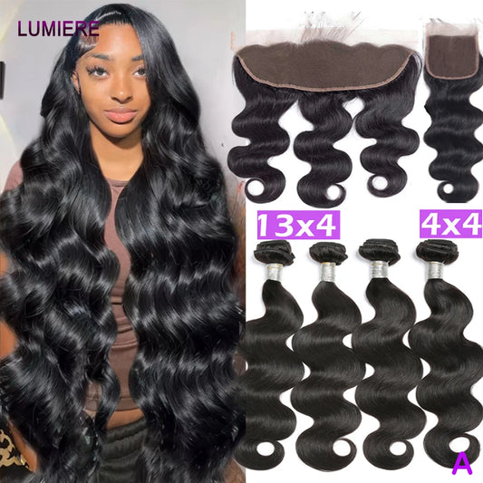 18A Virgin Raw Body Wave Hair Bundles with HD Lace Closure - 100% Brazilian Human Hair Weave - Frontal & Bundles Extension Set