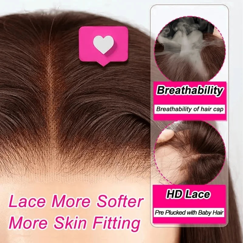 Chocolate Brown #4 HD Lace Front Wig: 34" Bone Straight Brazilian Human Hair - 13x4 Frontal